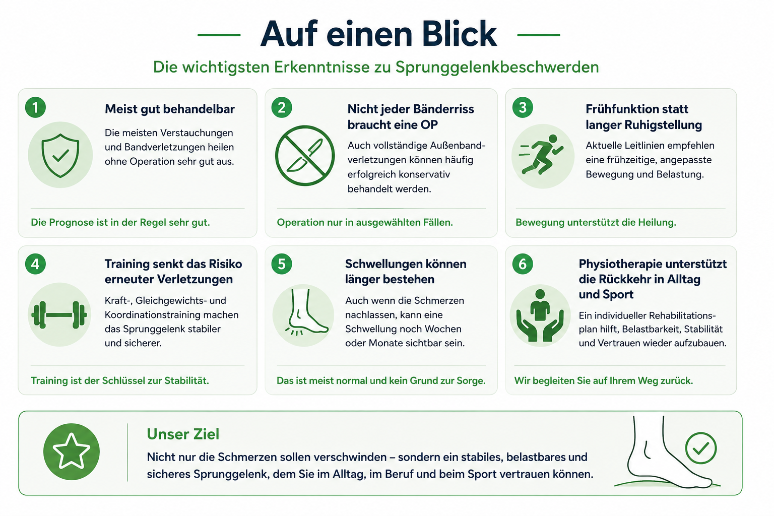 Infografik zu typischen Schmerzorten und möglichen Strukturen bei Sprunggelenkbeschwerden