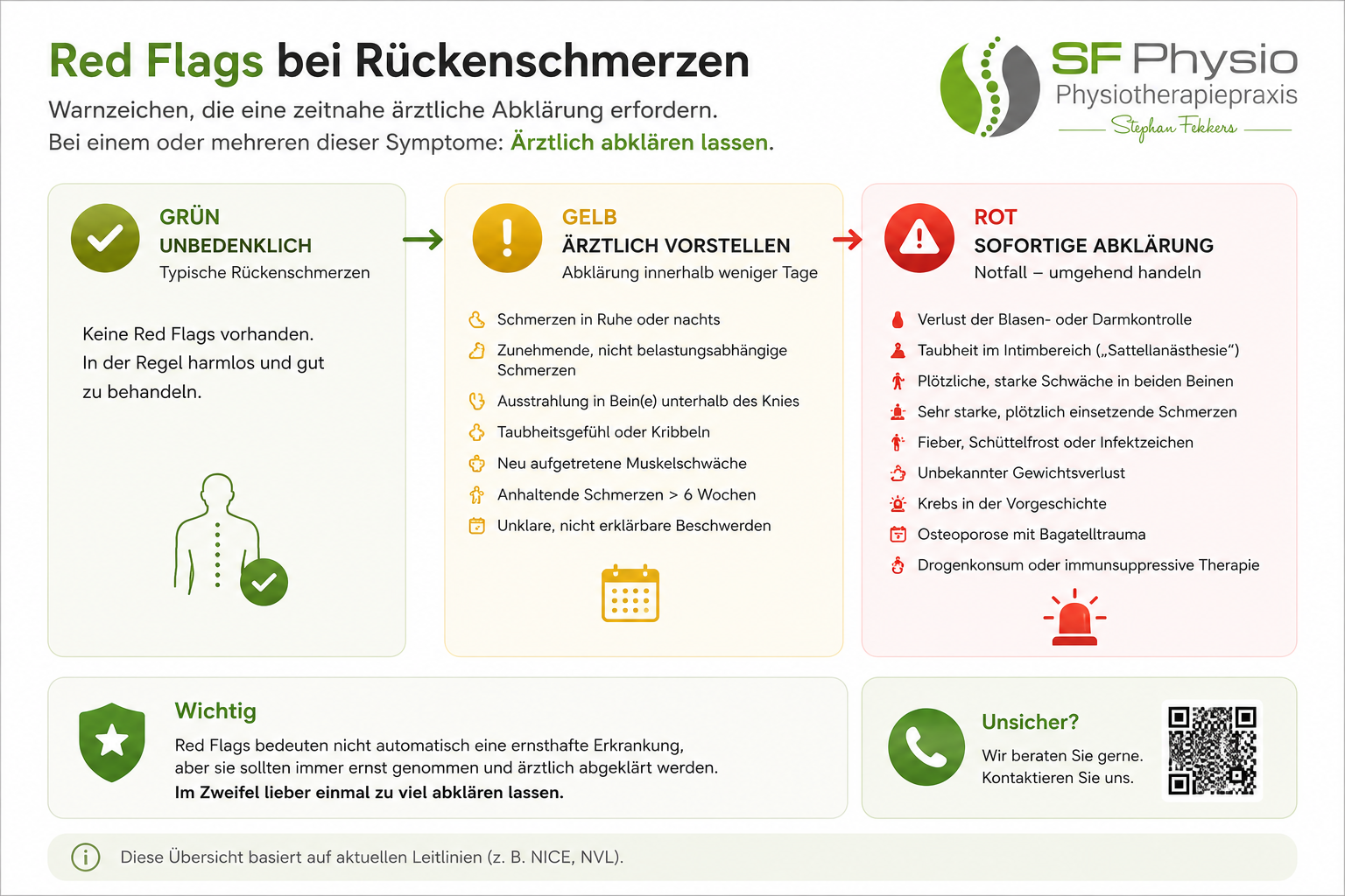Infografik zu Red Flags bei Rückenschmerzen