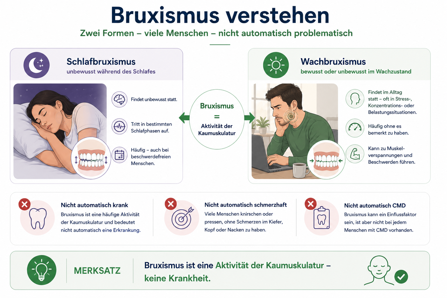Infografik zu Schlafbruxismus und Wachbruxismus