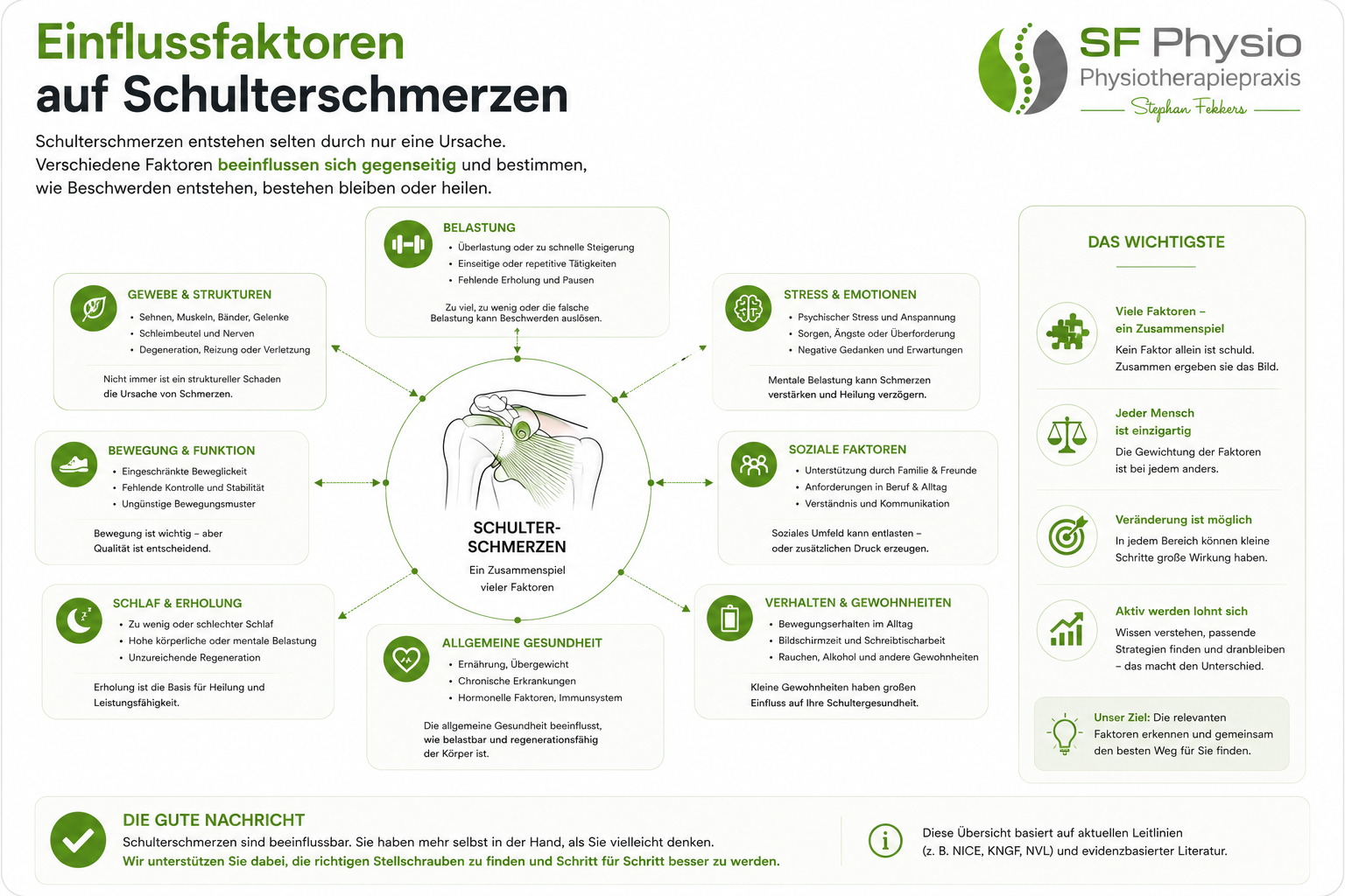 Infografik zu Einflussfaktoren auf Schulterschmerzen