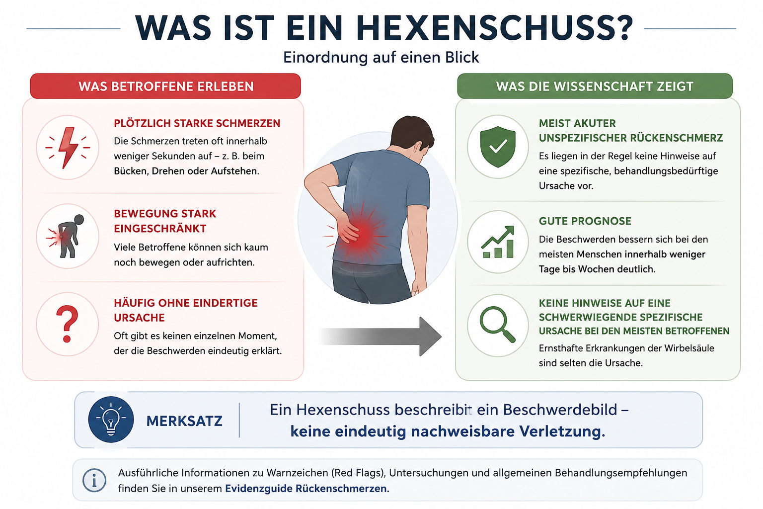 Infografik: Was ist ein Hexenschuss? Was Betroffene erleben vs. was die Wissenschaft zeigt.
