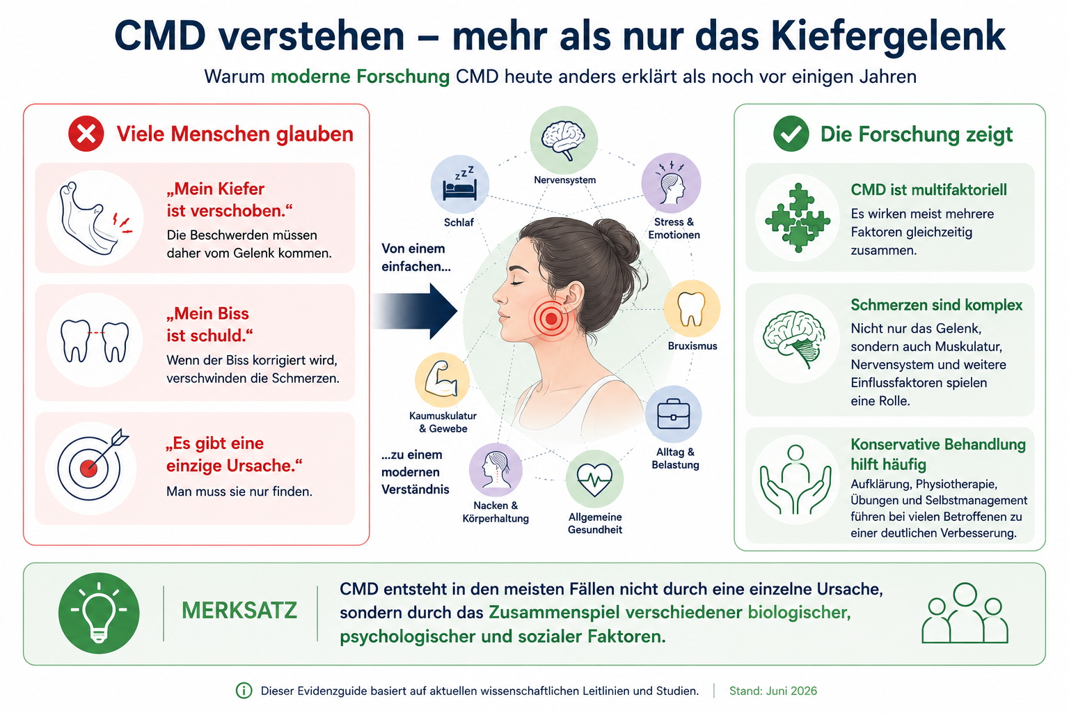 Infografik zur modernen Sichtweise auf CMD als multifaktorielles Geschehen