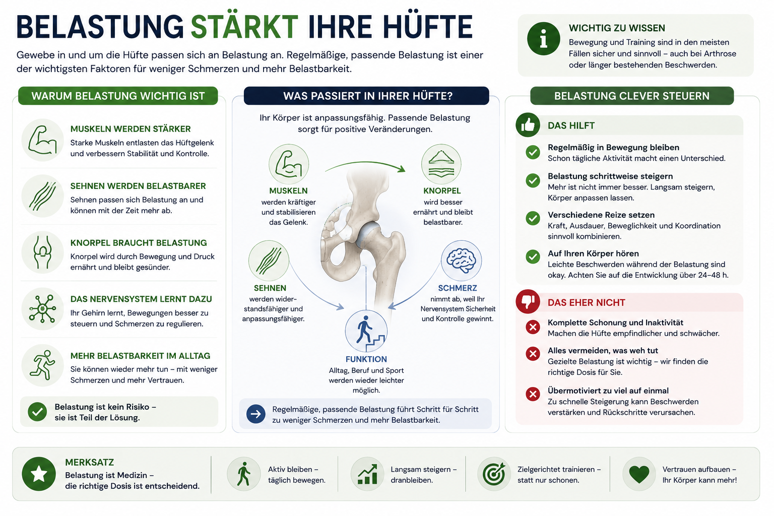 Infografik zur angepassten Belastung bei Hüftproblemen